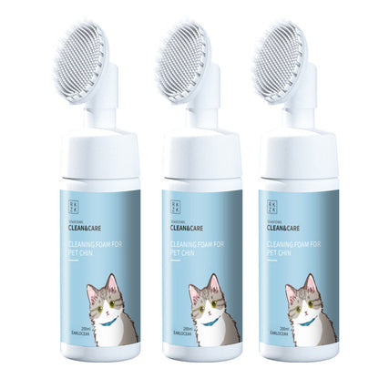 Espuma limpiadora para mentón de mascotas sin enjuague con cepillo de silicona