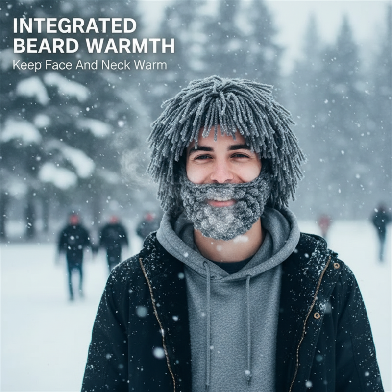 Cappello in maglia con parrucca e barba