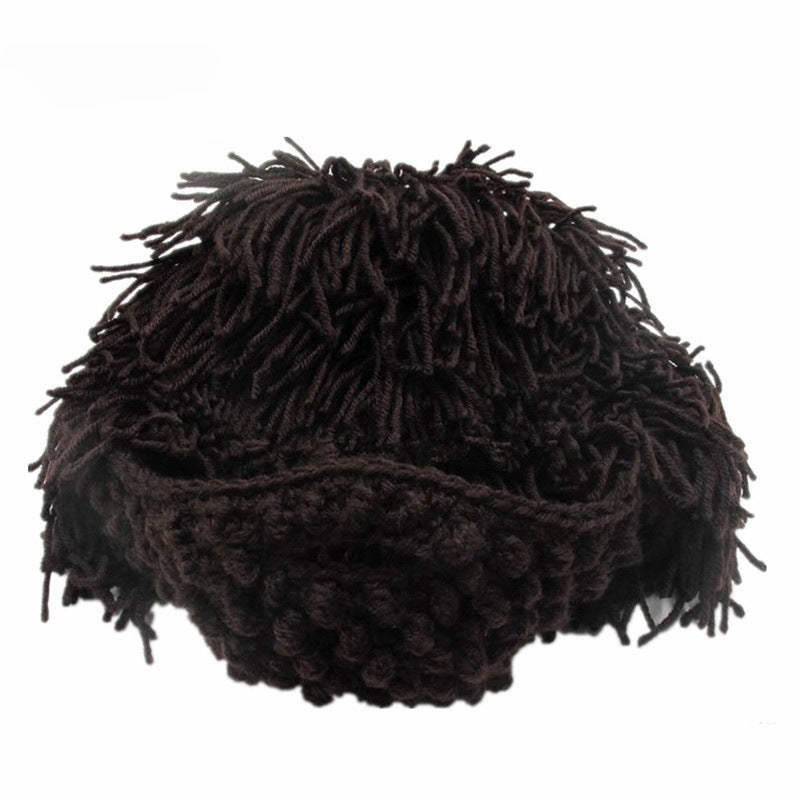 Cappello in maglia con parrucca e barba