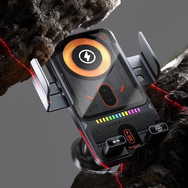 Supporto per telefono auto 2 in 1 con rotazione automatica e caricatore wireless