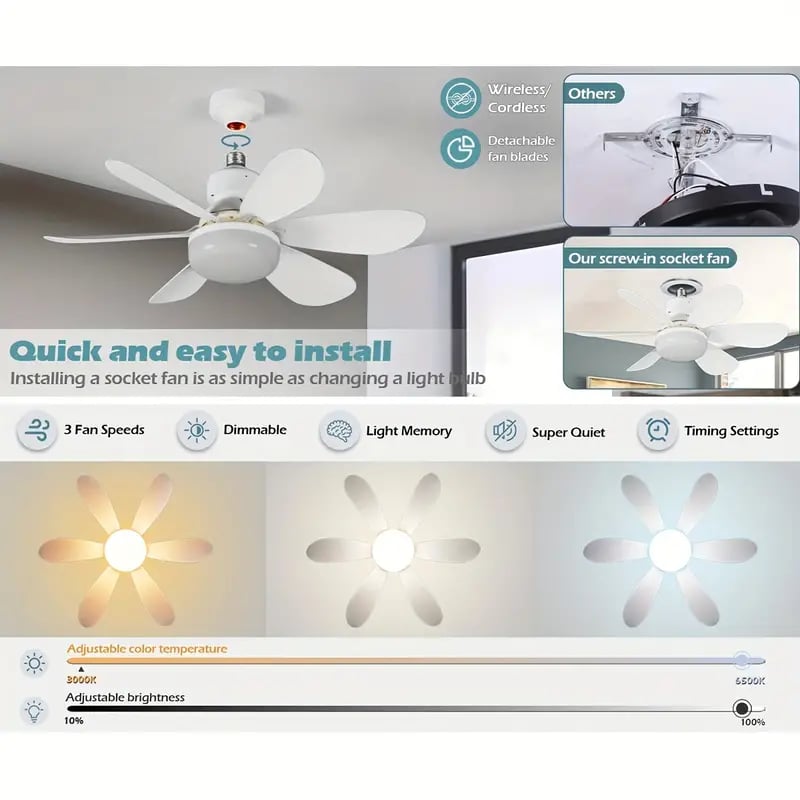 💨 50% DE RÉDUCTION! 💡 Ventilateur de Plafond Portable 2-en-1 avec Télécommande – Compact, Réglable & Idéal Pour La Chambre, Le Bureau & Les Voyages 🏠