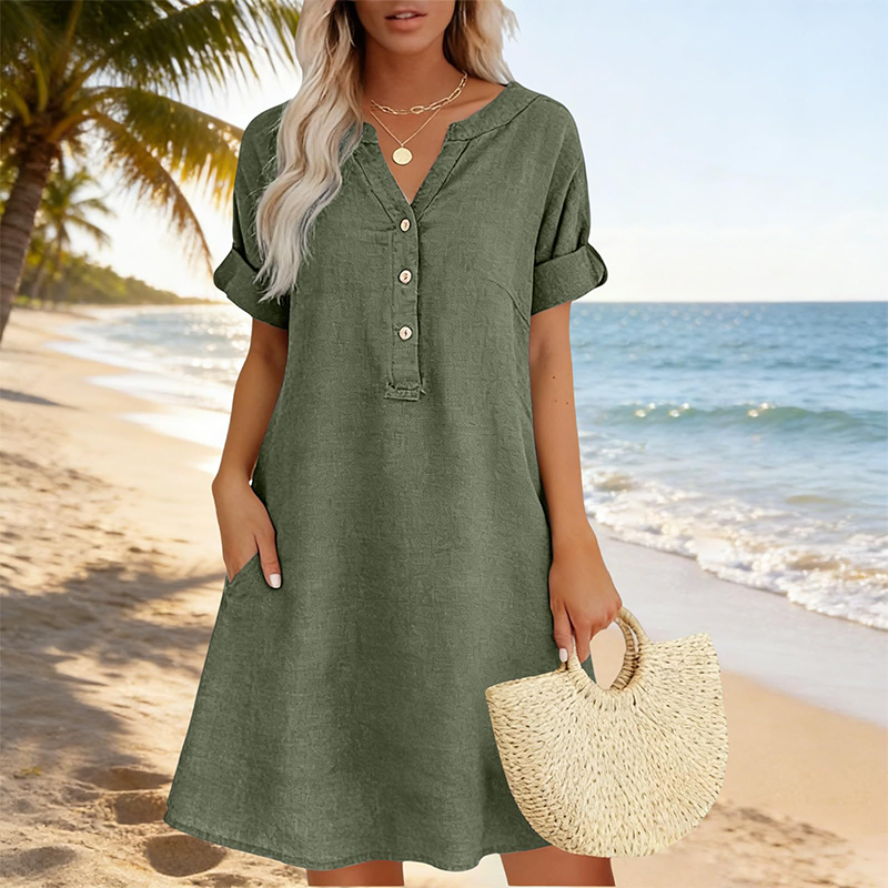 🏖️ 50 % DE RÉDUCTION POUR UNE DURÉE LIMITÉE ! 👗 Robe-tunique à col en V pour femme – Coupe ample, poches et tissu respirant
