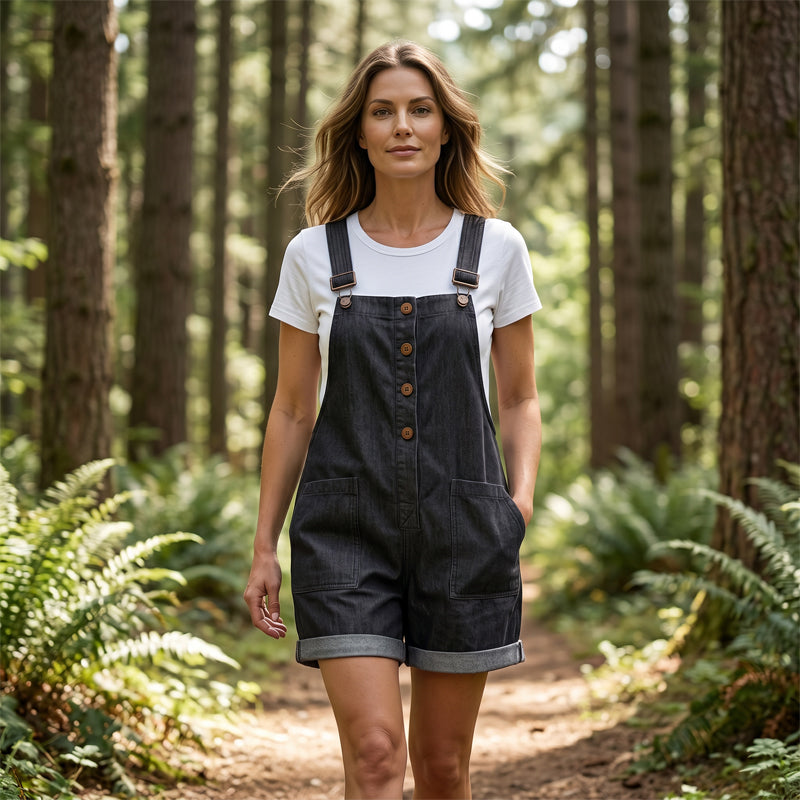 👖52 % DE RÉDUCTION POUR UNE DURÉE LIMITÉE🌸Combinaison rétro unie à bretelles réglables – Fermeture à boutons sur le devant, grandes poches, coupe ample✨