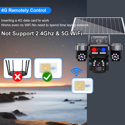 🔋 -50 % – Caméra de Surveillance Solaire Sans Fil – 3 Objectifs, 3 Images Simultanées, Vision Nocturne, IP66 – Idéale pour Maison, Cour & Terrain ☀️