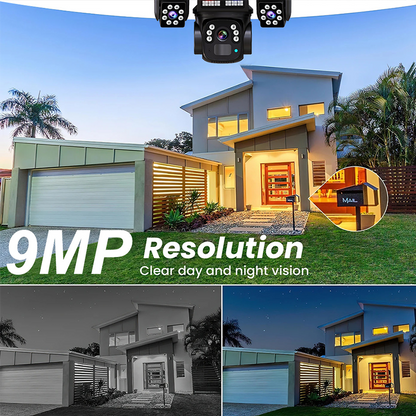 🔋 -50 % – Caméra de Surveillance Solaire Sans Fil – 3 Objectifs, 3 Images Simultanées, Vision Nocturne, IP66 – Idéale pour Maison, Cour & Terrain ☀️