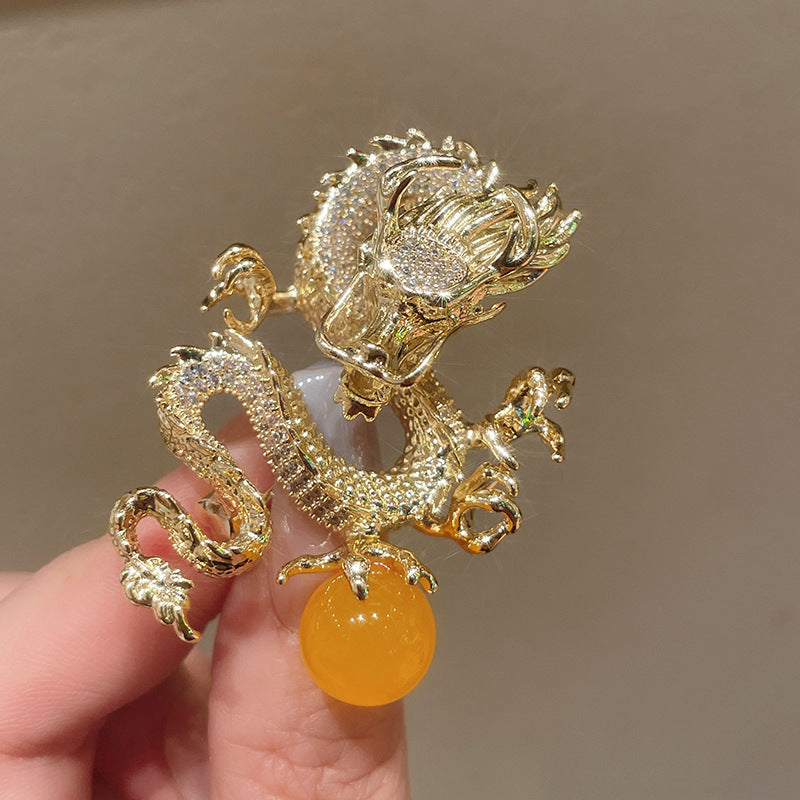 Gorgeous Sparkling Golden Dragon Brooch