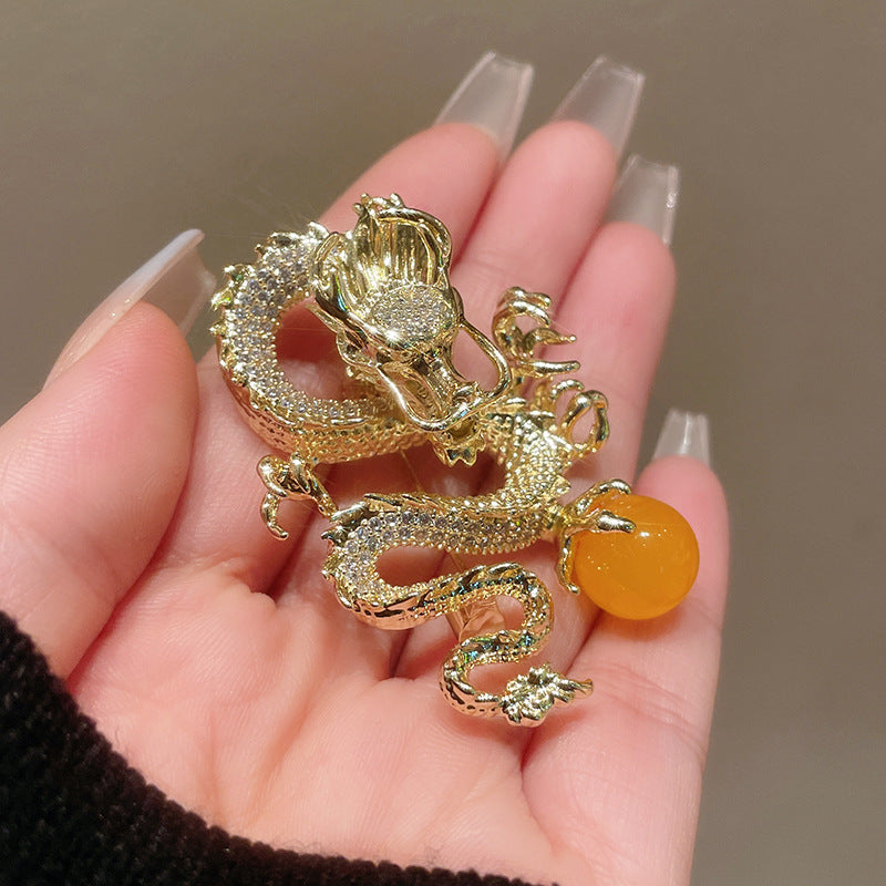 Gorgeous Sparkling Golden Dragon Brooch