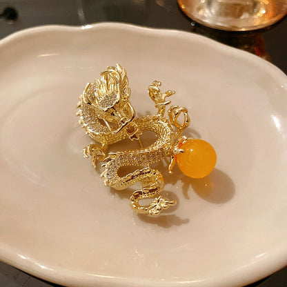 Gorgeous Sparkling Golden Dragon Brooch