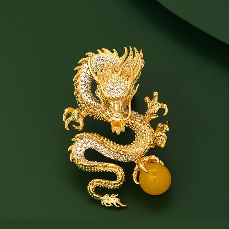 Gorgeous Sparkling Golden Dragon Brooch